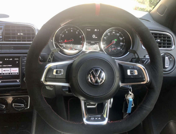 Our DSG Paddles seen here in black fitted to a Polo 6C GTI along with one of our custom steering wheel covers 